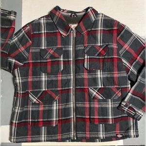 Men's Gray & Red Plaid Dickies Collared Sherpa Lined Button-Up Coat